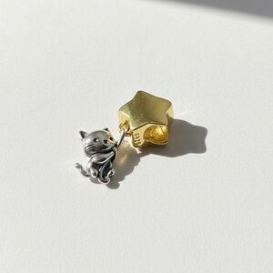 New STERLING SILVER  Cute Cat & Star Charm Hypoallergenic Pet Pendant Jewel